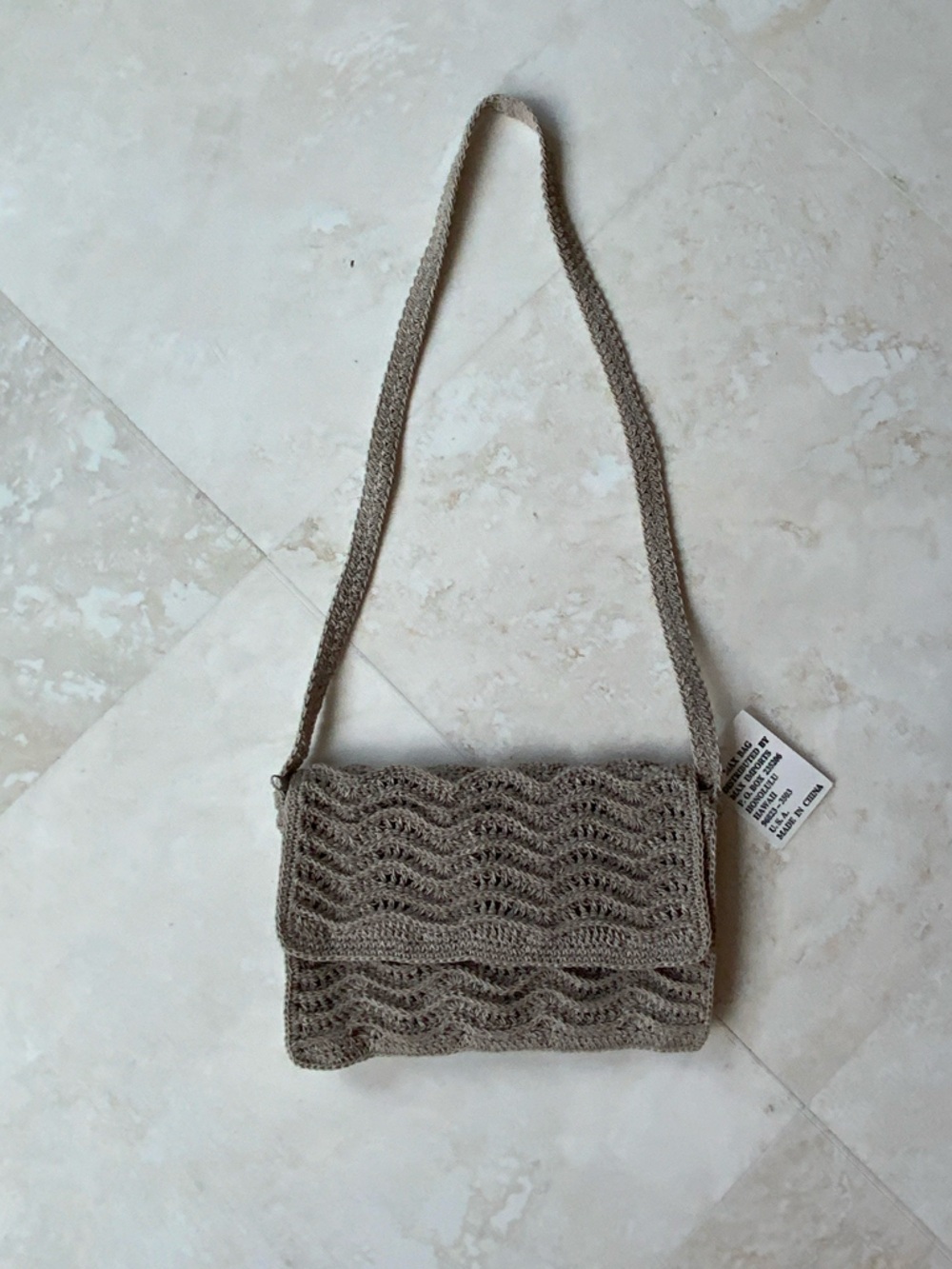 Cute Beige Macrame Crochet Crossbody Zippered Bag NWT